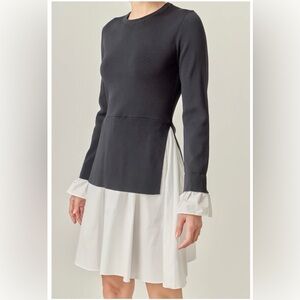 English Factory Poplin Knit Mini Dress Womens M Black White A-line Silhouet